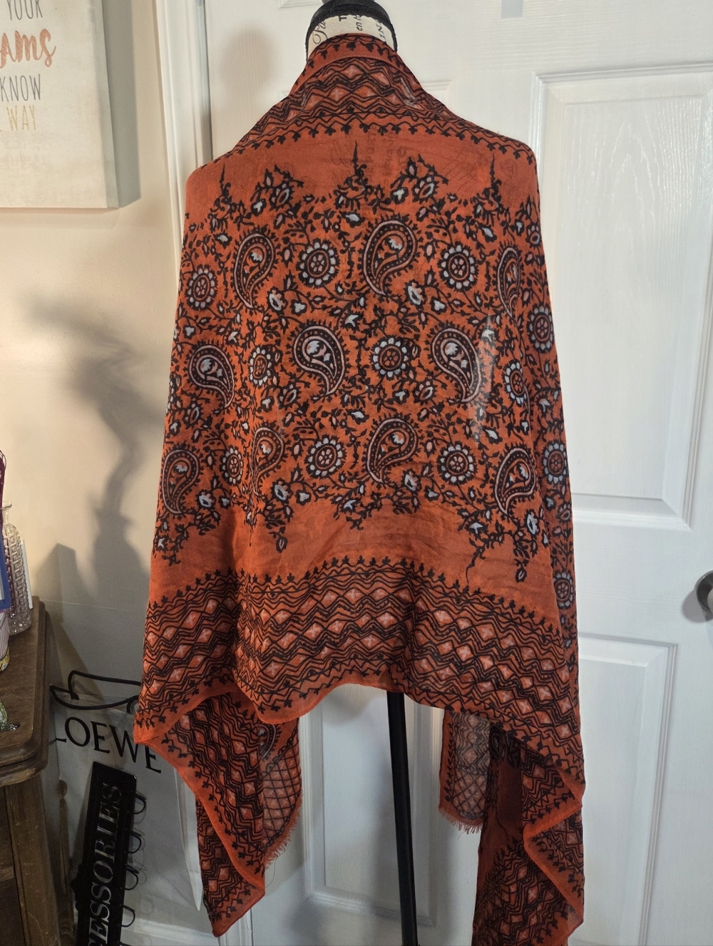 J. Crew Orange and Black Paisley Pattern Scarf - Picture 3 of 4